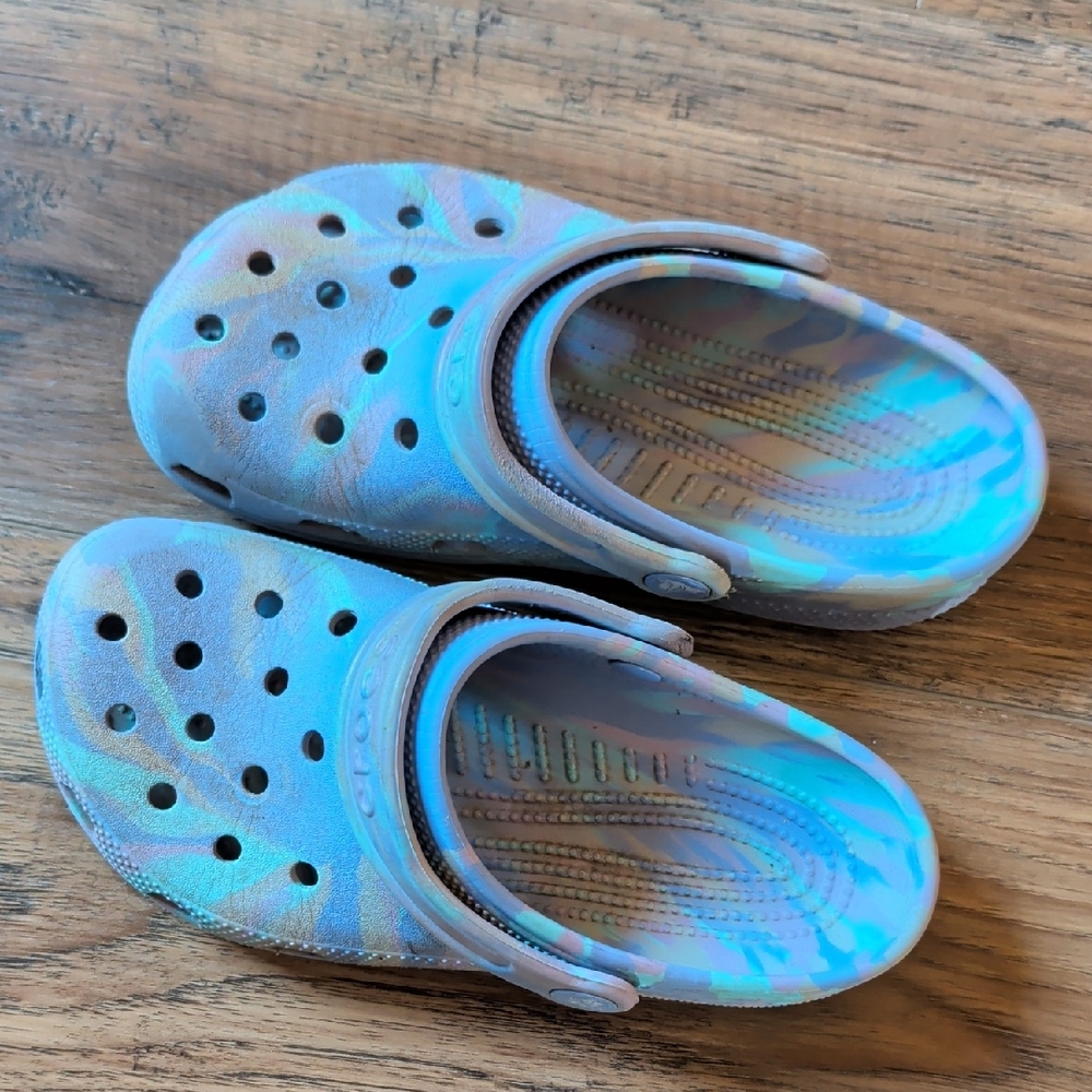 Crocs Tie-Dye Purple, Blue, Pink, & Sand, Size 2